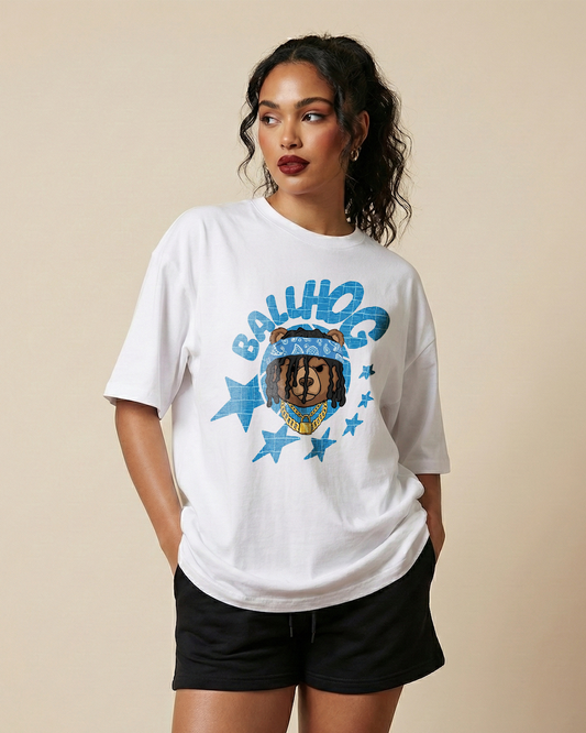 Dreadlocks Blue Star Bear Ballhog Oversized Tee